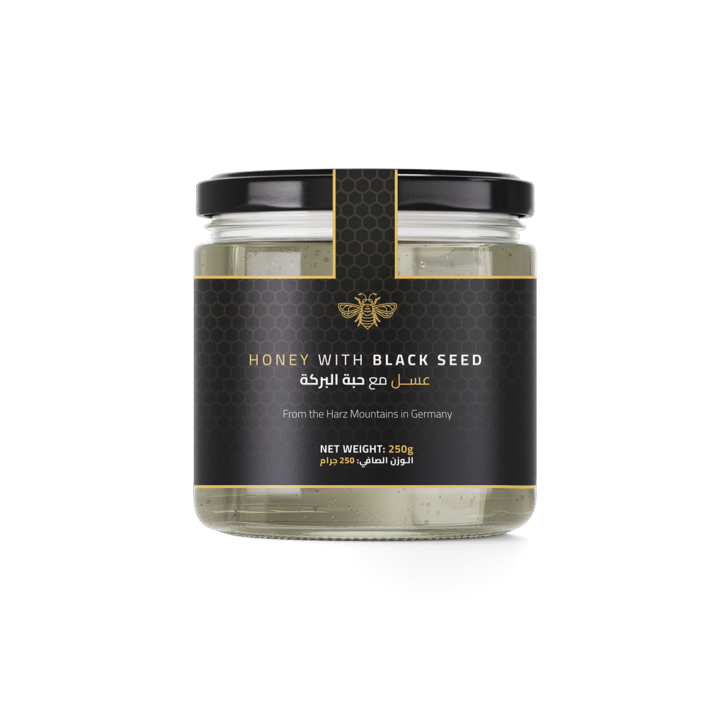 Raw Honey with Black Seed 250g by DW Power – premium honey blend with Nigella sativa from Harz Mountains, Germany