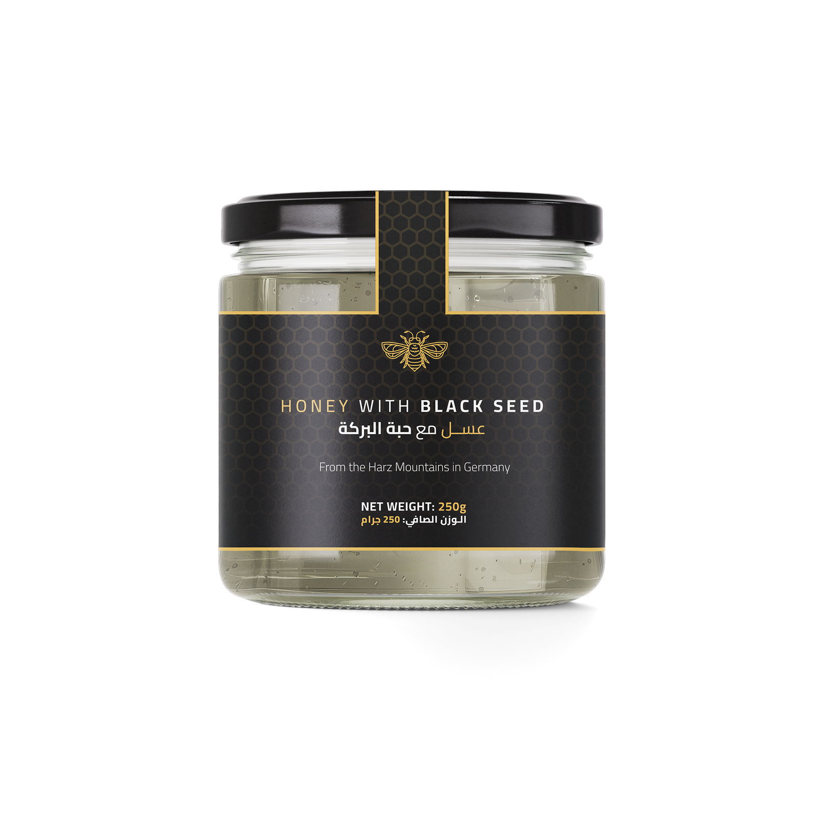Raw Honey with Black Seed 250g by DW Power – premium honey blend with Nigella sativa from Harz Mountains, Germany