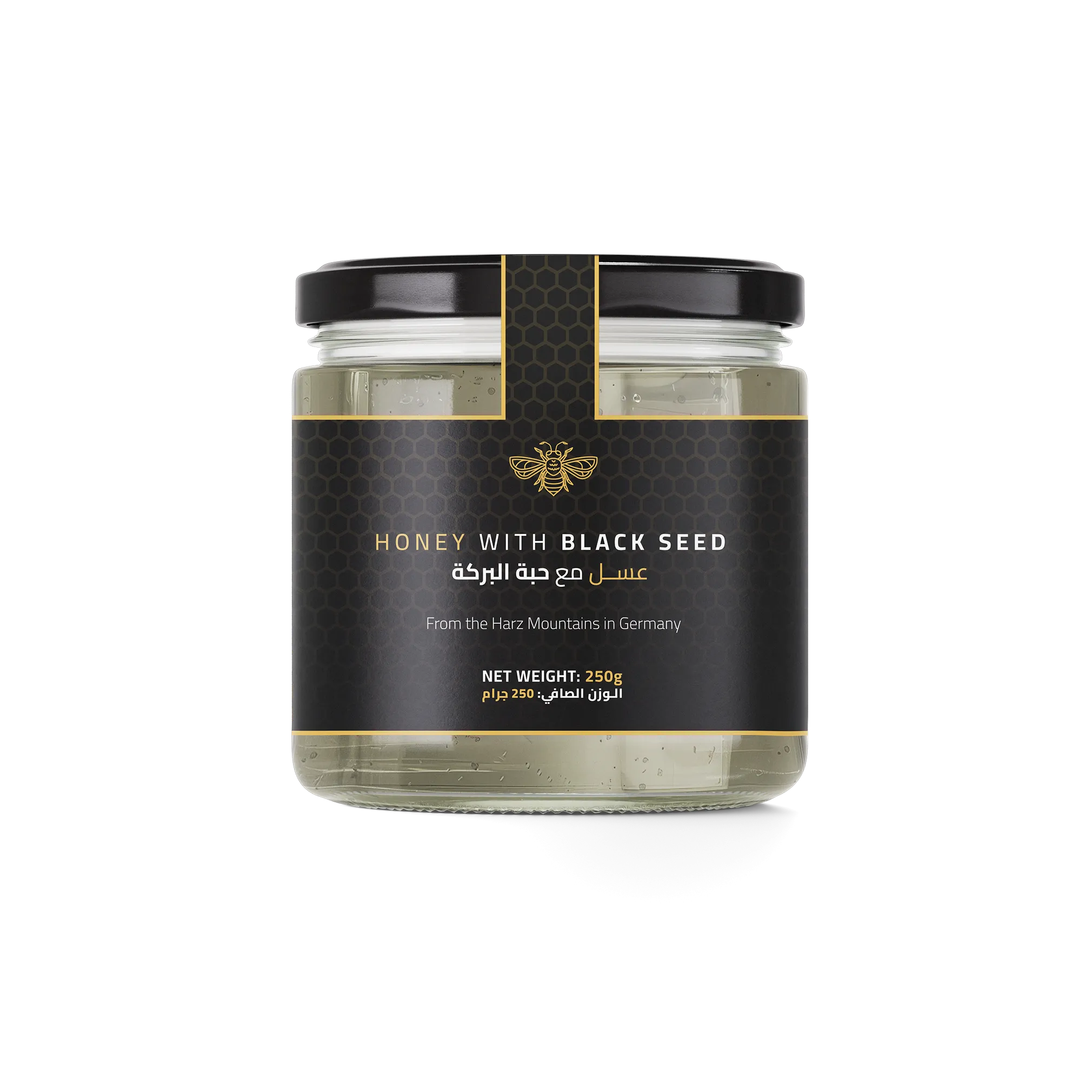 Raw Honey with Black Seed 250g by DW Power – premium honey blend with Nigella sativa from Harz Mountains, Germany